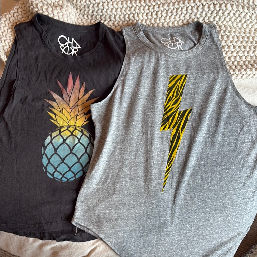 Chaser Women’s Pineapple & Lightning Graphic Tank Top - Black & Gray